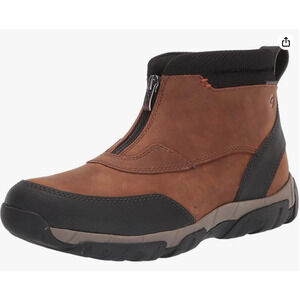 Clarks mens Grove Zip Waterproof Ankle Boot, Dark Tan Leather, 7 US